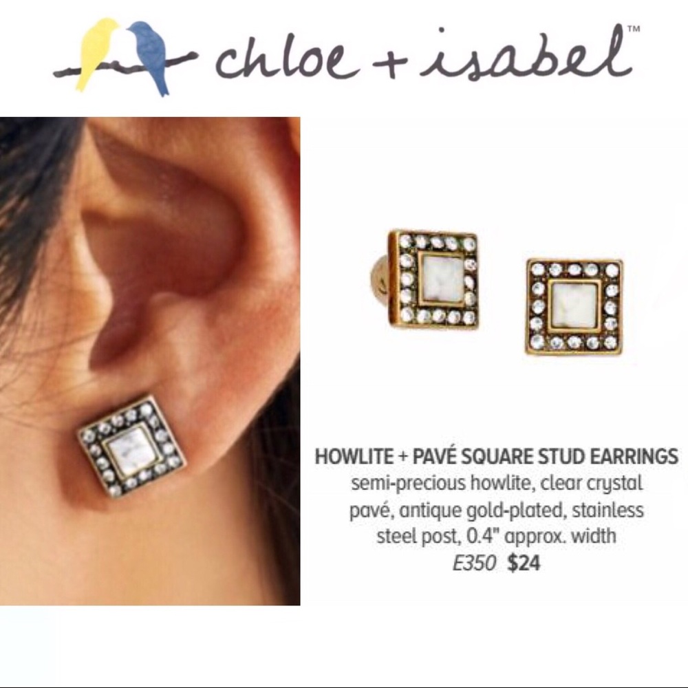 🆕⏹ Howlite + Pavé Square Studs c+i E350
